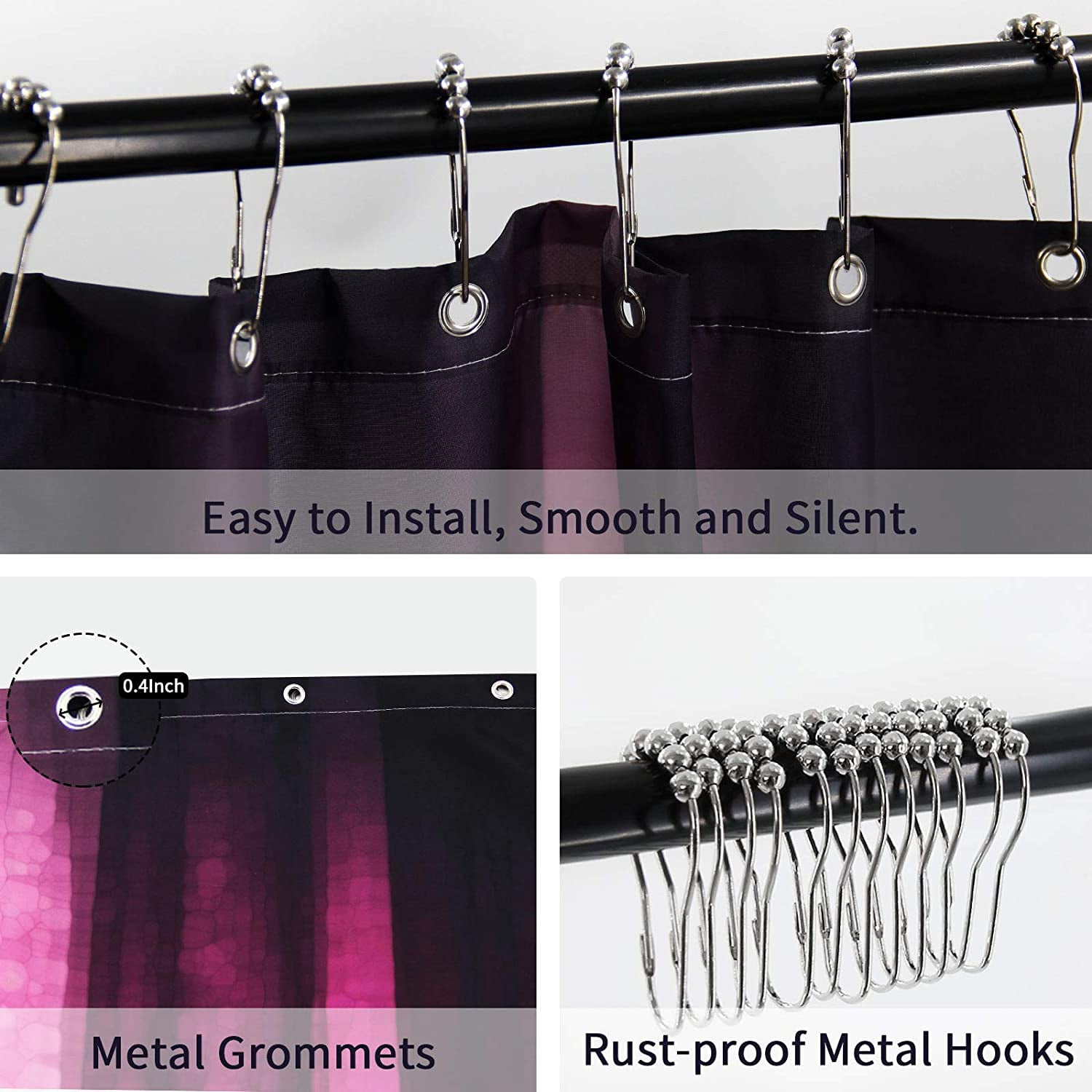 Pink Striped Shower Curtain, Hot Pink Neon Pink Cute Shower Curtain Set with 12 Hooks, Abstract Mosaic Glass Texture and Dark Stripe Art Waterproof Fabric Bathroom Decor, 72" W x 72" L