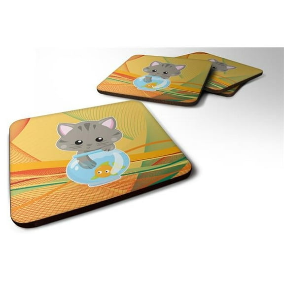 Kitten in the Fish Bowl Foam Coasters - Set of 4