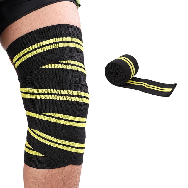 Vendaje elástico para rodillas para fitness, correas para rodillas para gimnasio, levantamiento de pesas, deportes al aire libre (negro y amarillo)