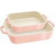 thumbnail image 1 of STAUB Juego de fuentes para hornear rectangulares de cerámica gratinados de gres, 2 piezas, color rosa pastel, 1 of 5