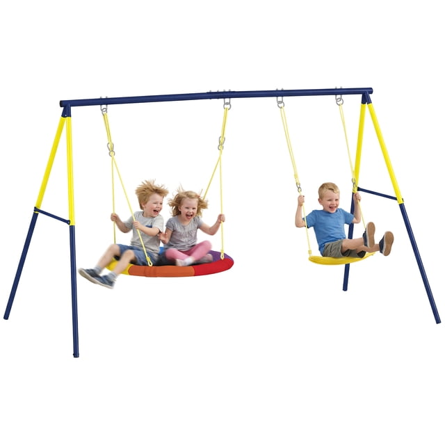 Qaba Kids Swing Set with Double Swings, Metal Frame, 150kg Capacity