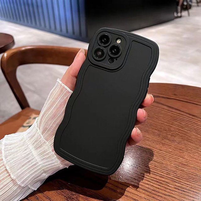 Solid Color Wave Lens Protection Phone Case For iPhone 11 12 13 14 15 16 Pro Max 7 8 Plus SE 2020 2022 X XSMax XR Soft TPU Cover Black For iPhone 15