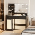 thumbnail image 4 of 40" Vanity Desk with Mirror & Lights, Makeup Vanity with Glass Top & Storage Drawer & Glass Cabinet, 3 LED Light Modes, Power Outlet for Bedroom, 4 of 9