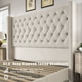 thumbnail image 5 of Merluxy Queen Bed Frame with 61.4" Tall Headborad and Deep Button Tufted,No Box Spring Needed,Velvet Upholstered,Cream, 5 of 8