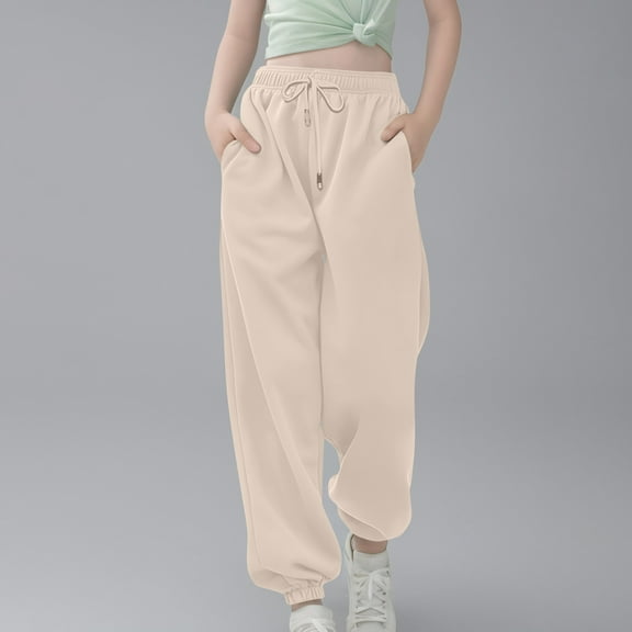 uublik Kids Sweatpants Boys Girls Size 3T-14 Kids Jogging Bottoms Trousers with Pockets Elastic Waist Long Pants Beige