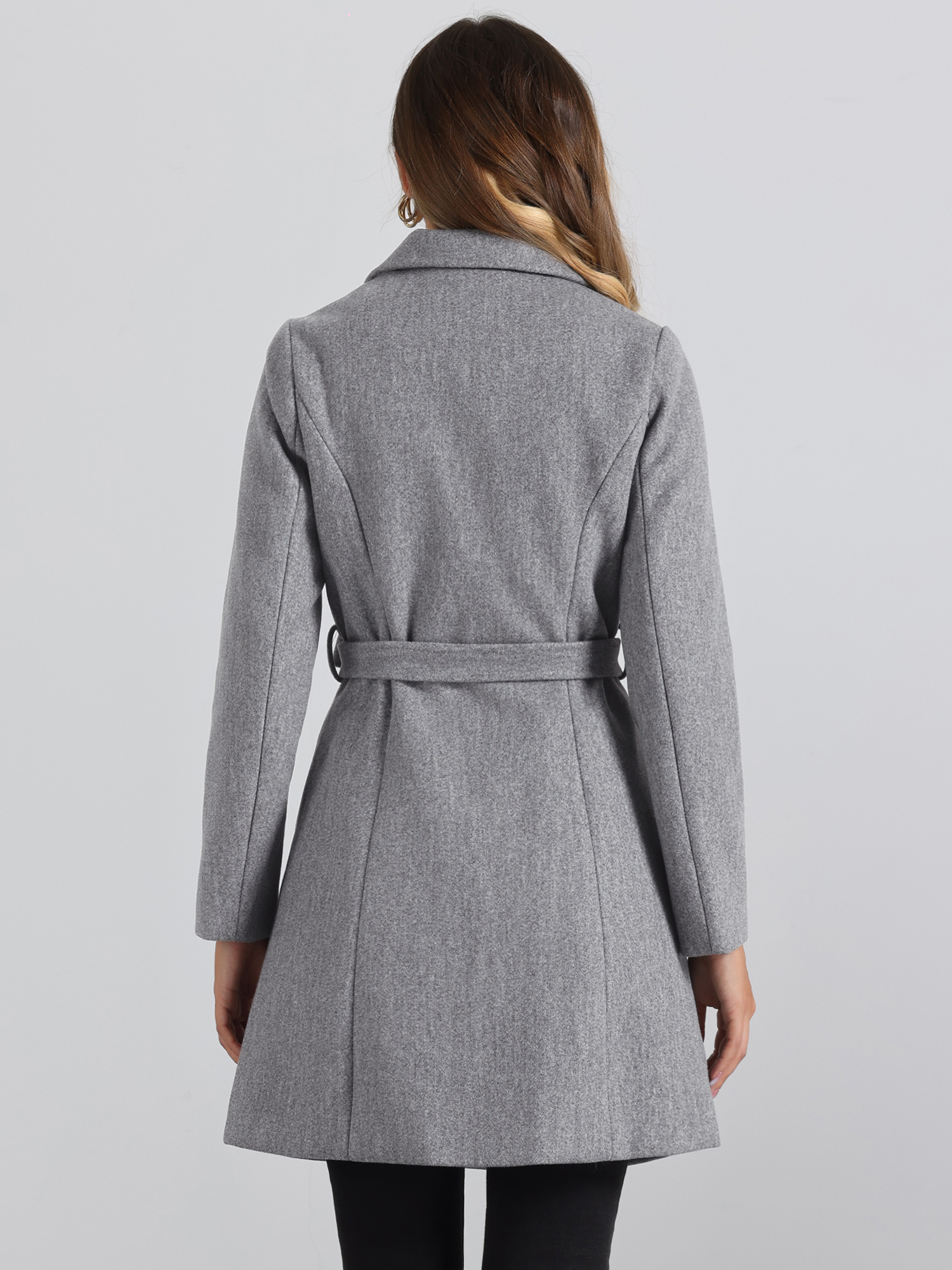 DARING DIVA Women's Double Breasted Slant Pocket Button Down Belted Coats Grey M