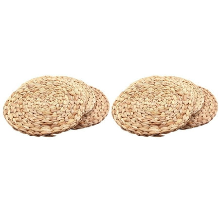 

8Pc Natural Water Woven Placemat Round Woven Rattan Table Mat Water Placemat Round Pad Woven Green 30Cm