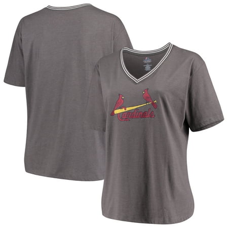 St. Louis Cardinals Majestic Women's Plus Size Rib V-Neck T-Shirt - Heathered (Best St Louis Style Ribs)