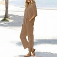 thumbnail image 2 of Women's 2 Piece Outfits Lounge Sets 2026 Short Sleeve Tops Wide Leg Pants Casual Matching Set by Yigetop Khaki 5XL, 2 of 7