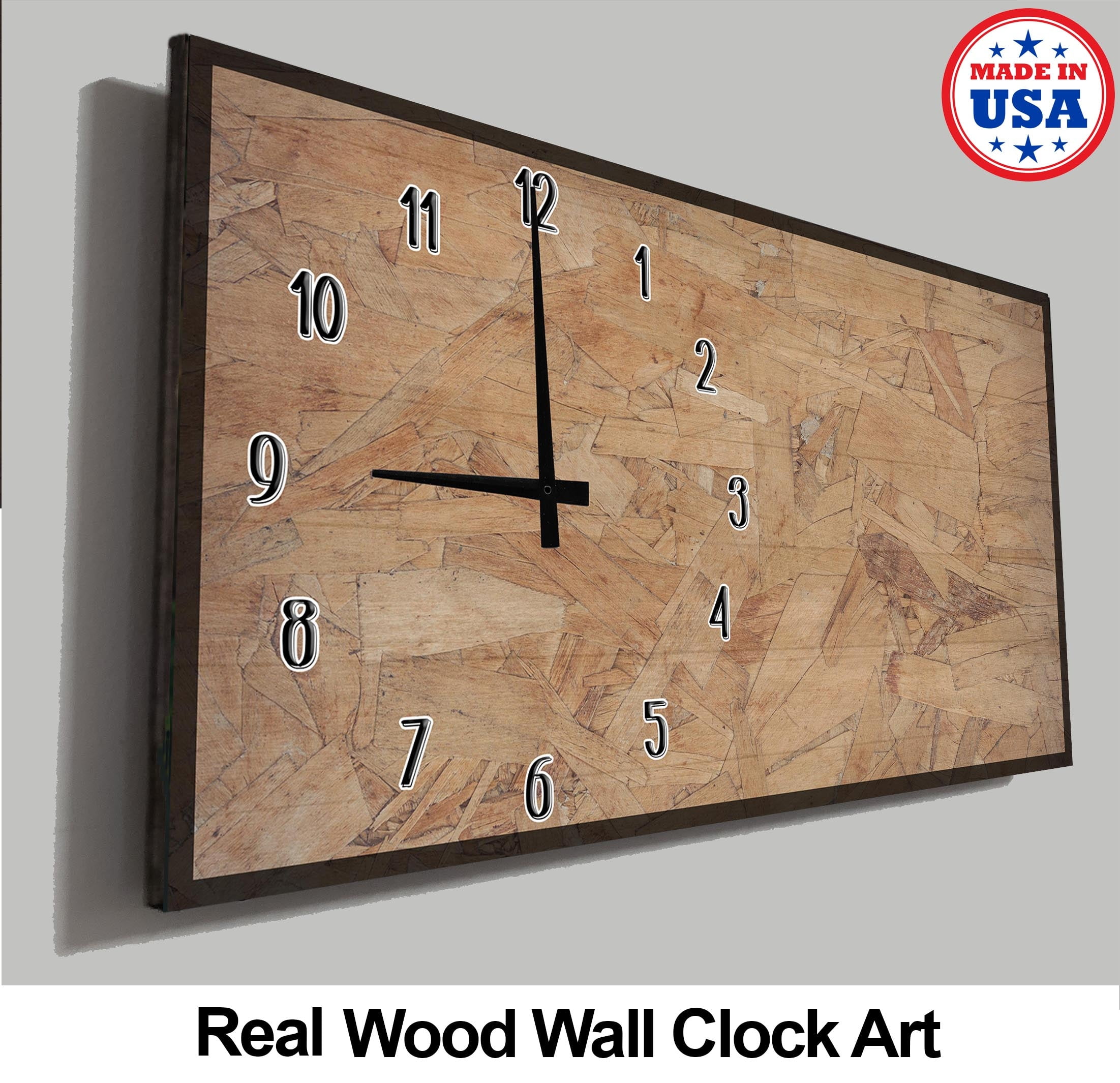 Man Cave Wall Clock Compressed Construction Wooden Board Texture Mens
