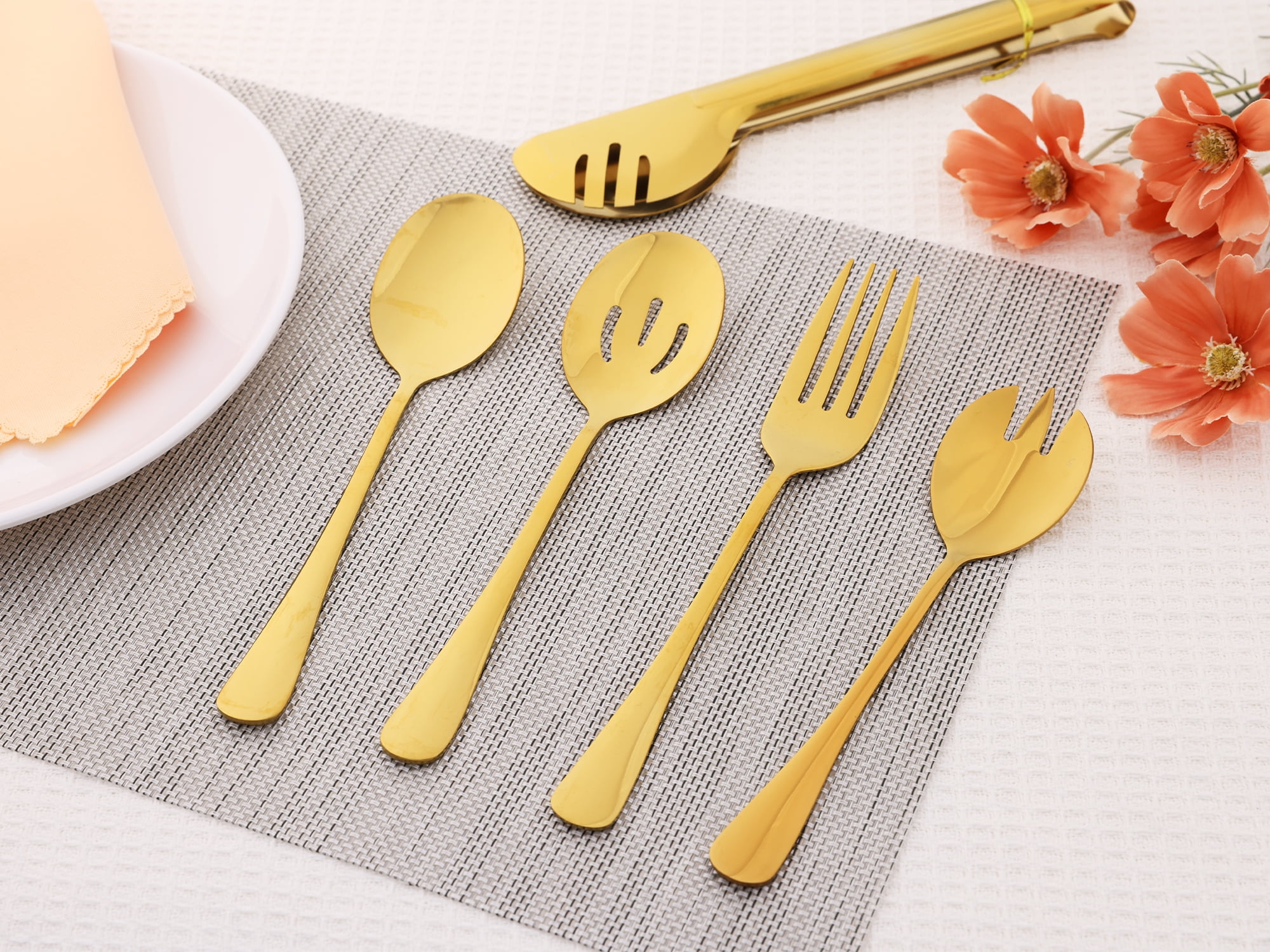 Unique Bargains Stainless Steel Flatware Cutlery Set for Kitchen Gold 10 Pcs