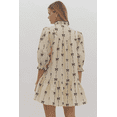 thumbnail image 2 of Women's Beige Cute Bowknot Printed Bubble Sleeve V Neck Mini Dress - [ZhiHiMeRi] | (US 12-14)L, 2 of 11