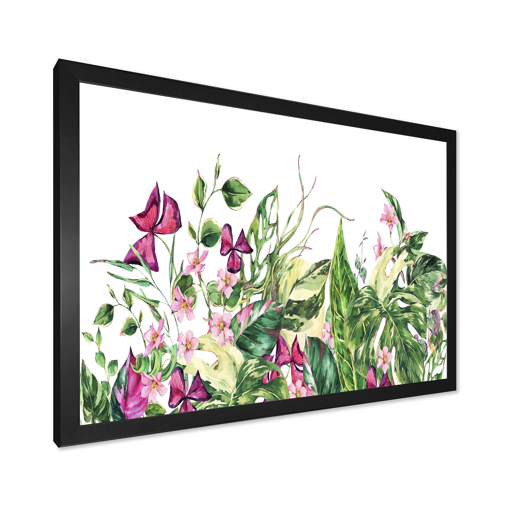 Designart 'Ancient Floral Tropical Leaves I' Tropical Framed Art Print