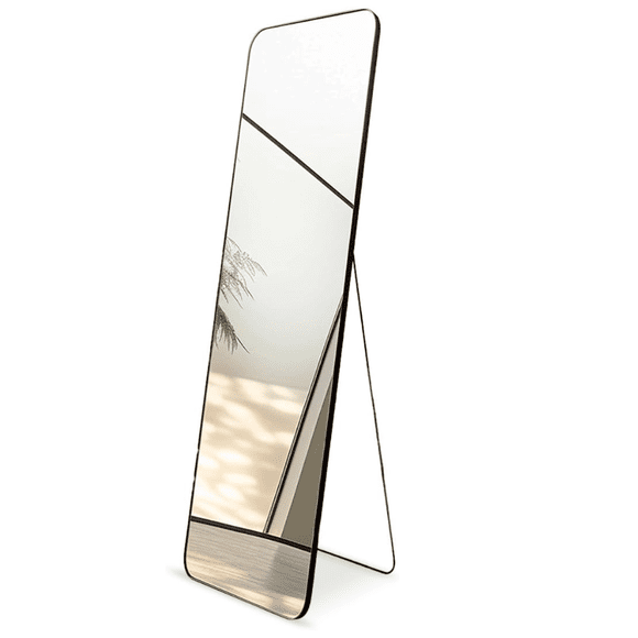Espejo de Piso Cuerpo Completo con Soporte y Marco de Metal de Diseño Minimalista - Espejo de Pie y Pared para Recamara Dormitorio Sala e Interiores Decorativo
