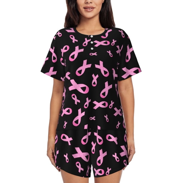 Balery Breast Cancer Awareness Conjunto de Pijama para Mujer con Estampado, Dos Piezas de Manga Corta y Shorts, Ropa de Dormir Suave con Cuello Redondo y Bolsillos-XX-Large