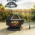 thumbnail image 3 of 28" Outdoor Fire Pit with Grill Hexagon Fireplace Wood Burning Firepit with Cooking Grate, Fire Poker, Spark Screen Lid, 3 of 6