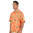 thumbnail image 2 of UZZI Mens Hawaiian Casual Button Down Short Sleeve Beach Surf Aloha Party Shirt, Orange Pineapple, Size: Medium, Uzzi Active Wear, 2 of 3