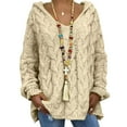 thumbnail image 4 of ManxiVoo Women's Chunky Cable Knit Hooded Pullover with V Neck and Long Sleeve Oversized Loose Fit for Cozy Winter Days L Size Beige, 4 of 6