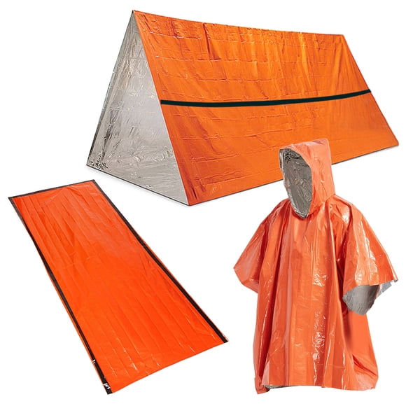 Yeacher Outdoor Emergency Survival Gear Waterproof Heat Reflective Thermal Poncho Raincoat with Sleeping Bag and Tent Shelter for Camping Hiking Adventure