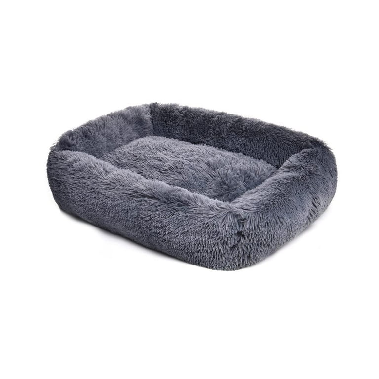 Rectangle Plush Dog Bed Cat Beds for Small Dogs Washable Large Pet Beds Large 32x28x7in Under 45 lbs Darkgrey