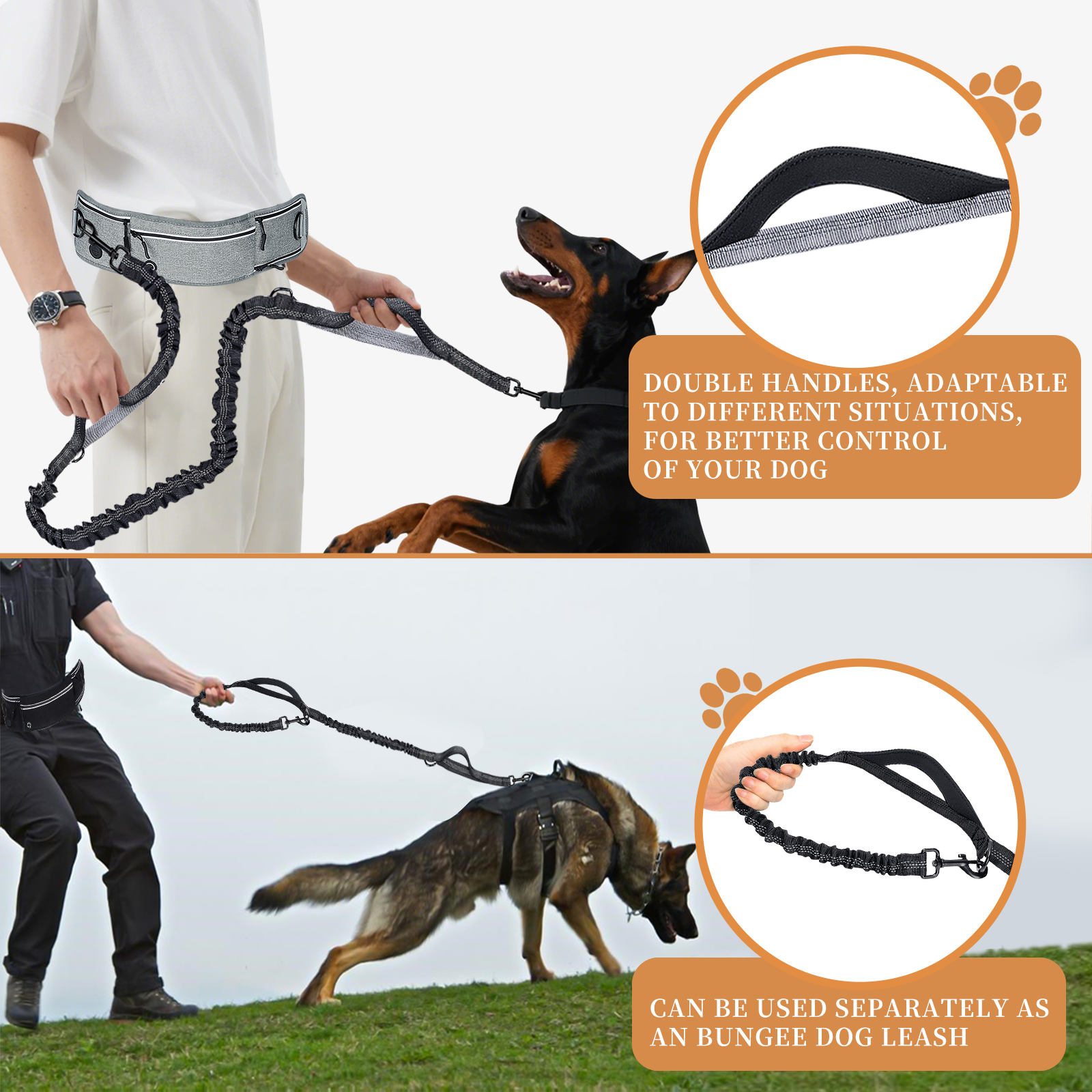 Pink Waist Dog Leash Hands Free Dog Leash, Waist Running Leash with Zipper, Walking Pouch for Dog Walking, Bungee Retractable Running for Medium to Large Dogs