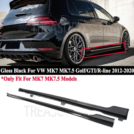For VW Golf R GTI MK7 MK7.5 12-20 TCR Style Gloss Black Side Skirt Extension Kit