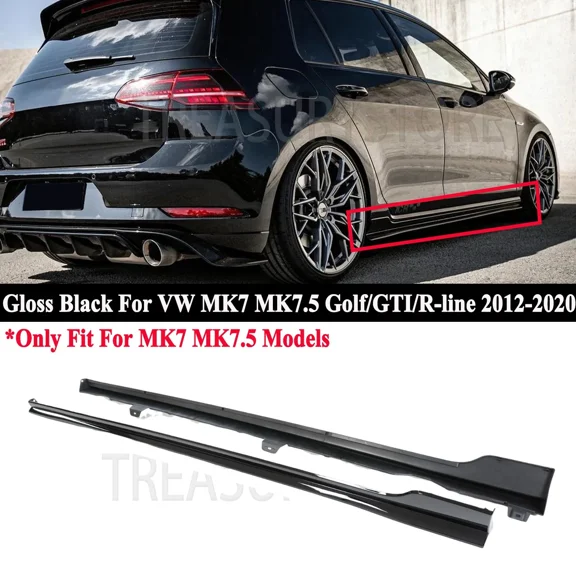 For VW Golf R GTI MK7 MK7.5 12-20 TCR Style Gloss Black Side Skirt Extension Kit