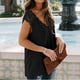 thumbnail image 5 of Camiseta de mujer Encaje Cuello en V Sin mangas Casual Loose Girl Summer Top, Negro, XL Methold AP001333-04, 5 of 6