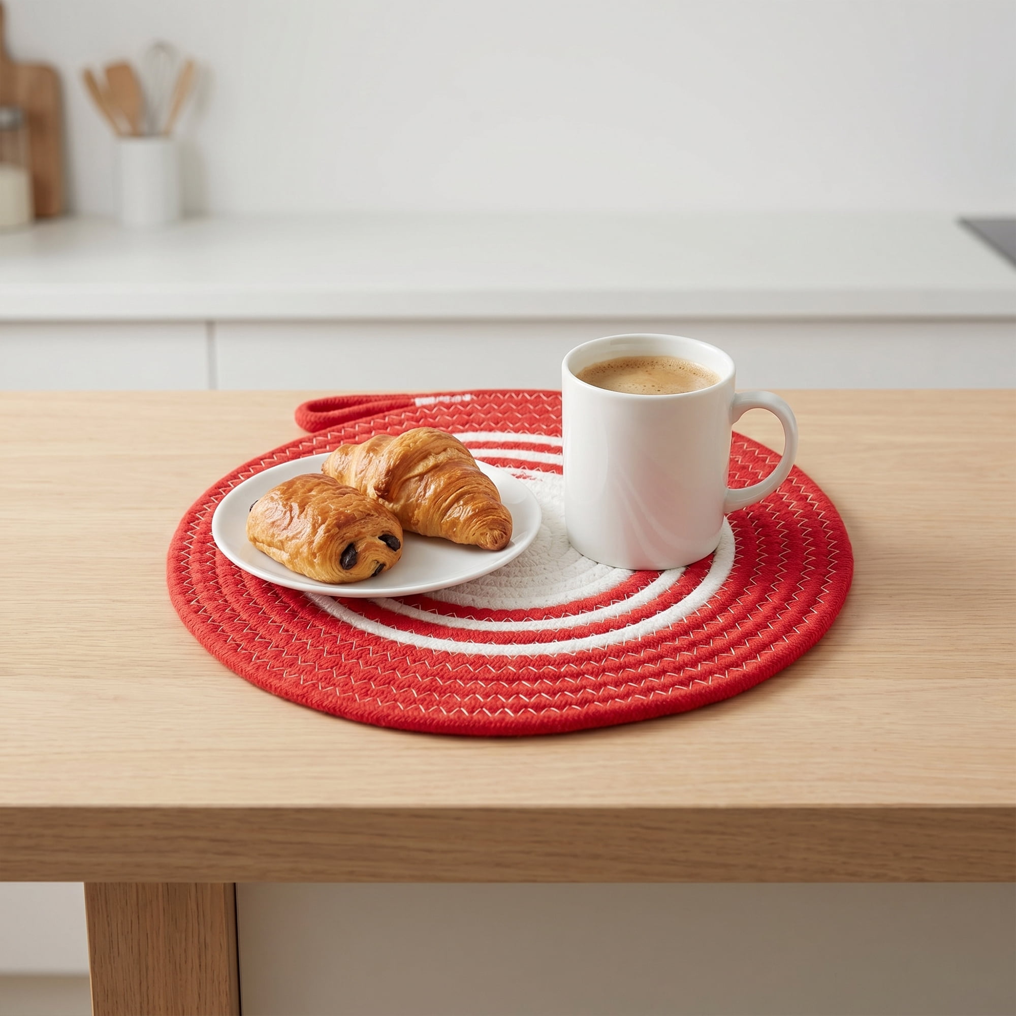 Unique Bargains 6Pcs Woven Dining Table Decor Round Placemats Red 11.8x11.8in