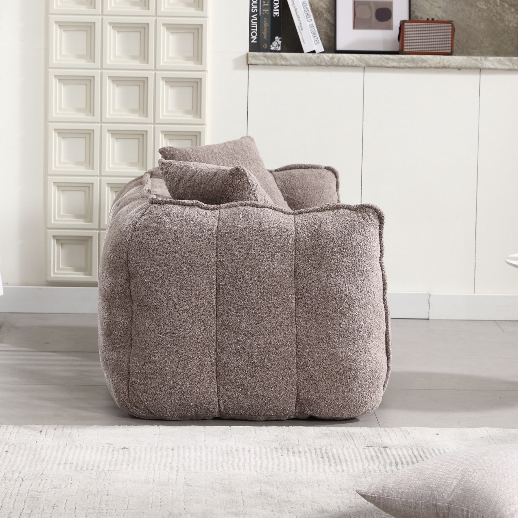 PORKISS Oversized Bean Bag Chair with 2 Pillows, Giant Large Loveseat Bean Bag Chair Couch for Adults Teens, Chenille Fabric Sofa, Brown