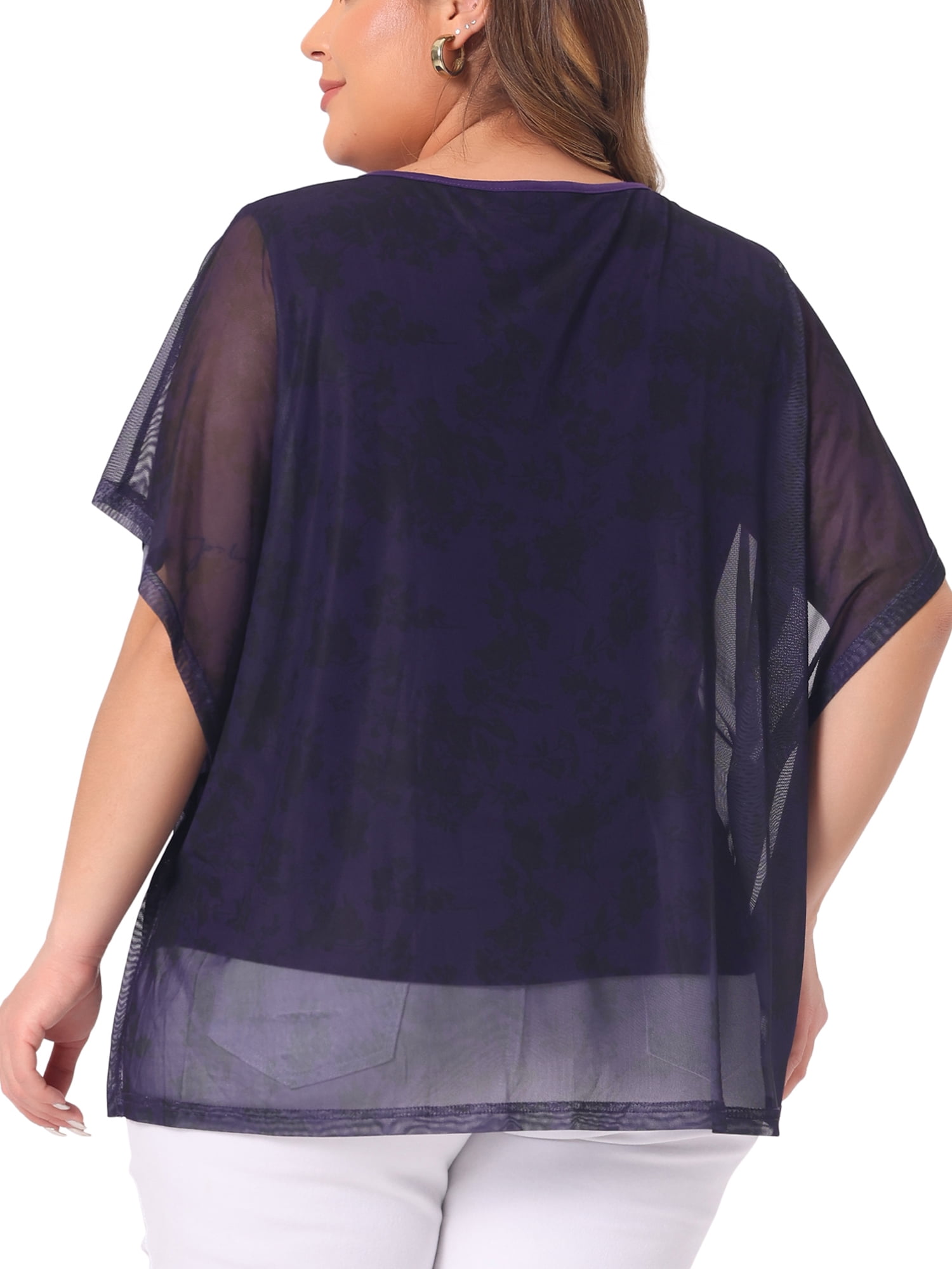 DARING DIVA Women's Plus Floral Batwing Sleeve Loose Blouse 4X Purple