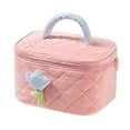 thumbnail image 1 of Bolsa de cosméticos de pana, linda bolsa de almacenamiento de nicho para mujeres, bolsa de almacenamiento de cosméticos portátil de gran capacidad, rosa, 1 of 5