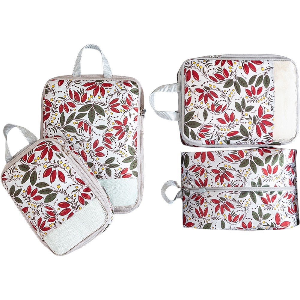 4-Pcs Packing Cube Set - Lightweight Organizers For Home Organizers Vacation And Suitcases With Compression Compression Packing Cubes Travel(Berry print )
