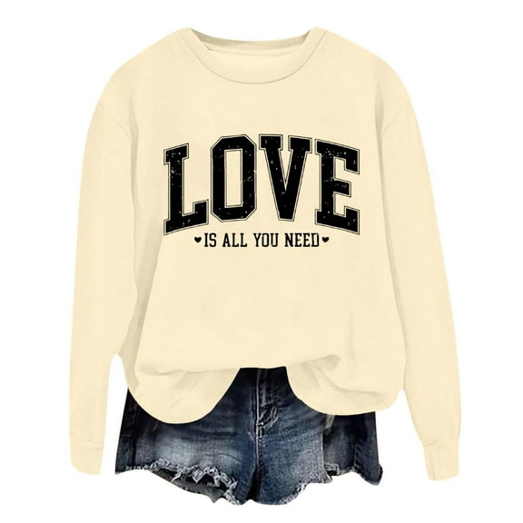 Valentine Sweatshirts for Women Cute Candy Couple Love Heart Print Long Sleeve Crewneck Shirts Casual Valentines Gift Loose Fit Tee Tops
