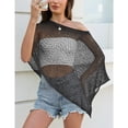 thumbnail image 4 of longantii Women Sheer Poncho Top Lightweight Knit Mesh Beach Cover Up, Summer Poncho Shirt Shawl for Vacation Festival Outfits Black XL, 4 of 7