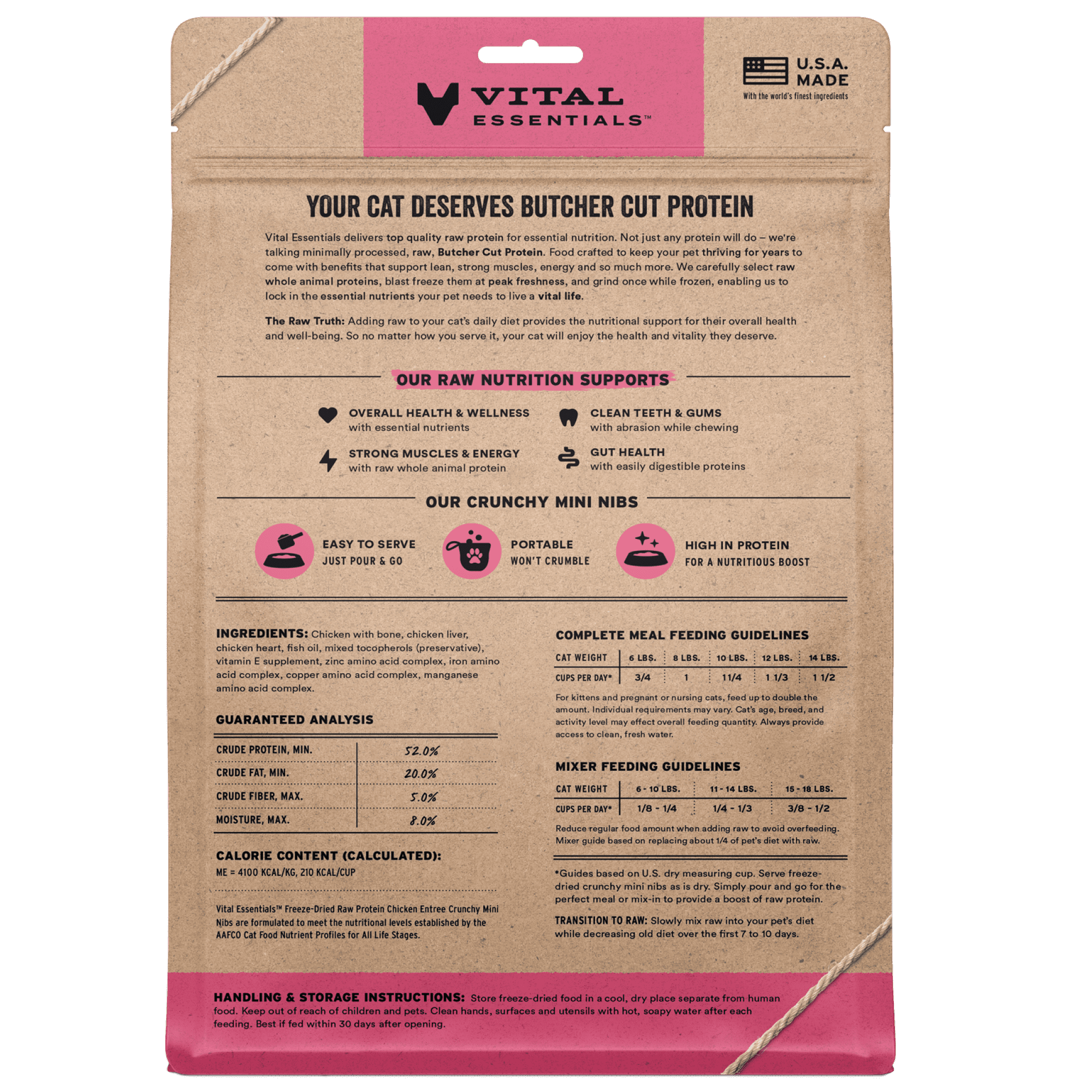 Vital Essentials Chicken Crunchy Mini Nibs Meal or Mixer Freeze-Dried Raw Cat Food, 8-oz bag
