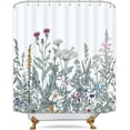 thumbnail image 6 of Wild Floral Wildflower Shower Curtain Botanical Herbs Plant Nature Blossom Flower Leaf Sketch Sage Waterproof Fabric 72Wx72H Inch Polyester Bathroom Bathtub Decoration 12 Pack Plastic Hooks, 6 of 6