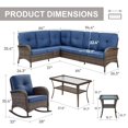 thumbnail image 2 of Opohoro 5-Piece Outdoor Wicker Patio Sectional Dining Set with Glider Chairs and Coffee Table for Garden, Blue, 2 of 18