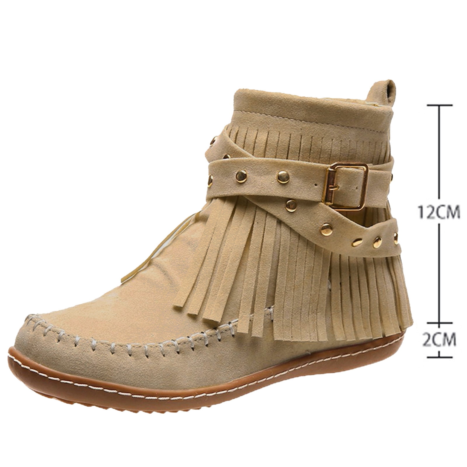 nsendm Female Shoes Adult Tan Boots for Women Flat Short Shoes Tassel Zipper Flat Color Booties Women's Boots Women Rain Boot Beige 8
