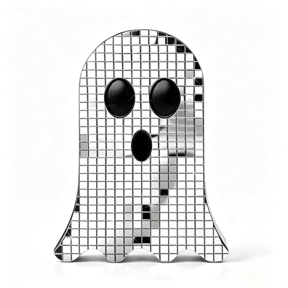 1 Pack Silver Halloween Disco Ghost 6 Inch Mosaic Centerpiece | Mirror Ball Ghost Design, Glitter Surface for Tiered Tray, Indoor Party Table Decor, Kitchen Horror Centerpiece Gift