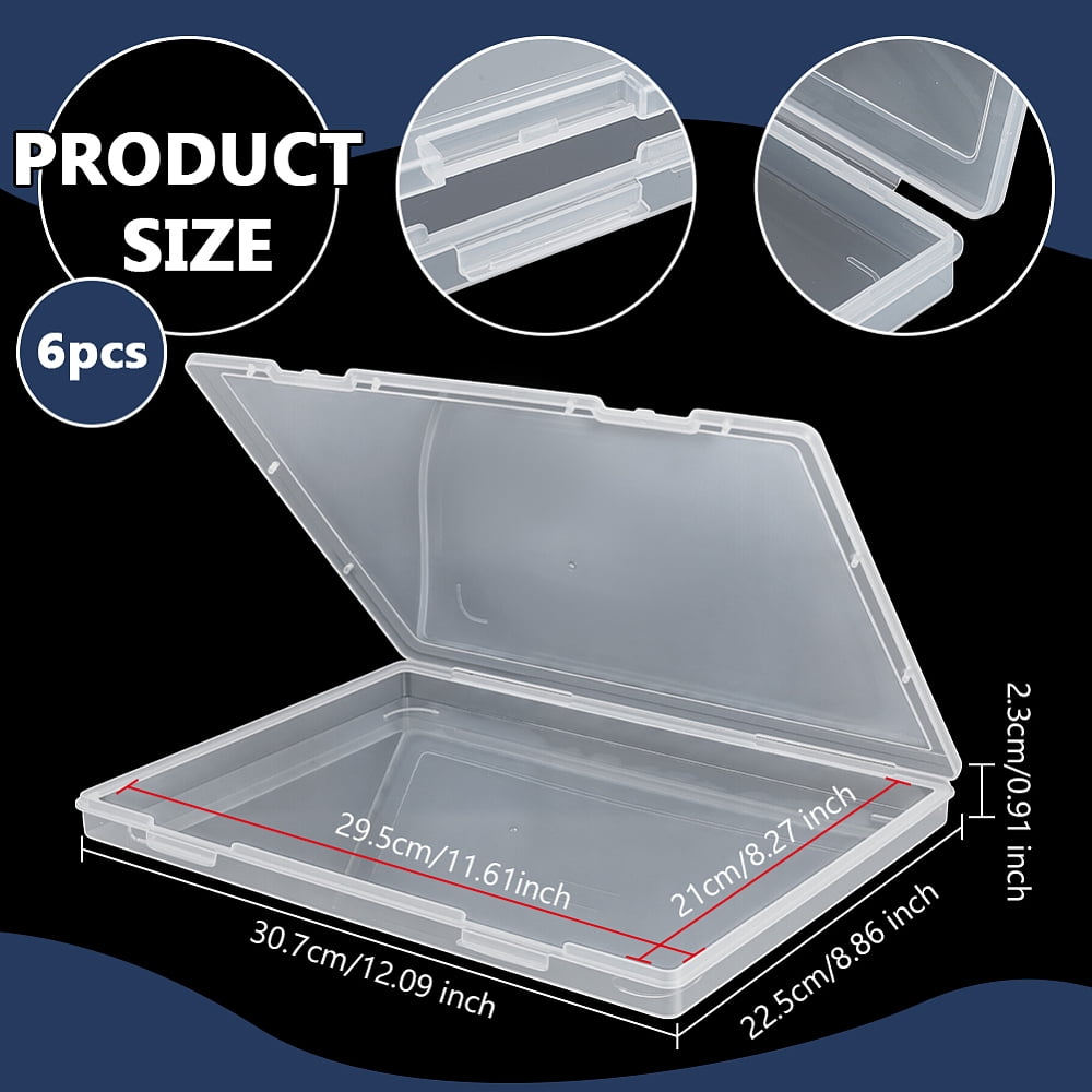 6Pcs Photo Storage Boxes 11.6x8.3 Inch Clear Plastic Scrapbook Paper Storage with Snap-Tight Latch for Magazine Document Craft Hobby Art Supplies