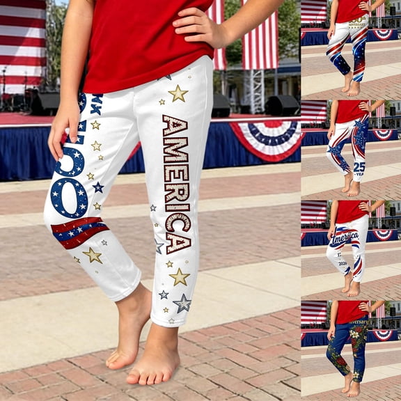 Girls Pants Kids 250Th Anniversary Independence Day Print Athletic Trousers Blue 3-4 Years