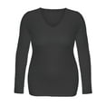 thumbnail image 2 of Emmalise Women's Junior and Plus Size Vneck Tshirt Long Sleeves Shirt Tee, 2xl, Charcoal, 2 of 4