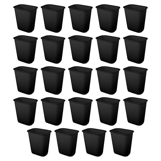 Sterilite Rectangular Wastebasket 9 Gallon Open Top Trash Bin, 24 Pack, Black