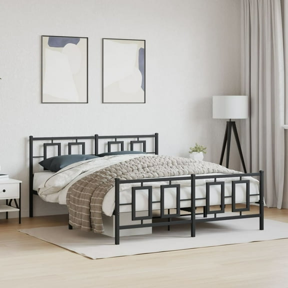 vidaXL Metal Bed Frame without Mattress with Footboard Black 59.1"x78.7"