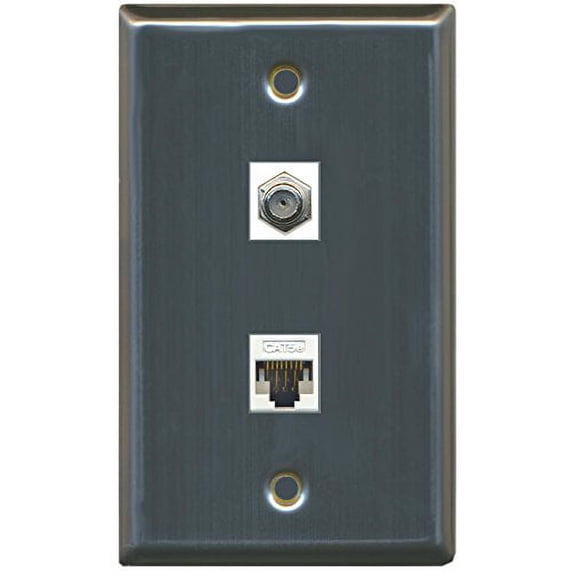 RiteAV (1 Gang Flat Coax Cat5e White Wall Plate Stainless Steel