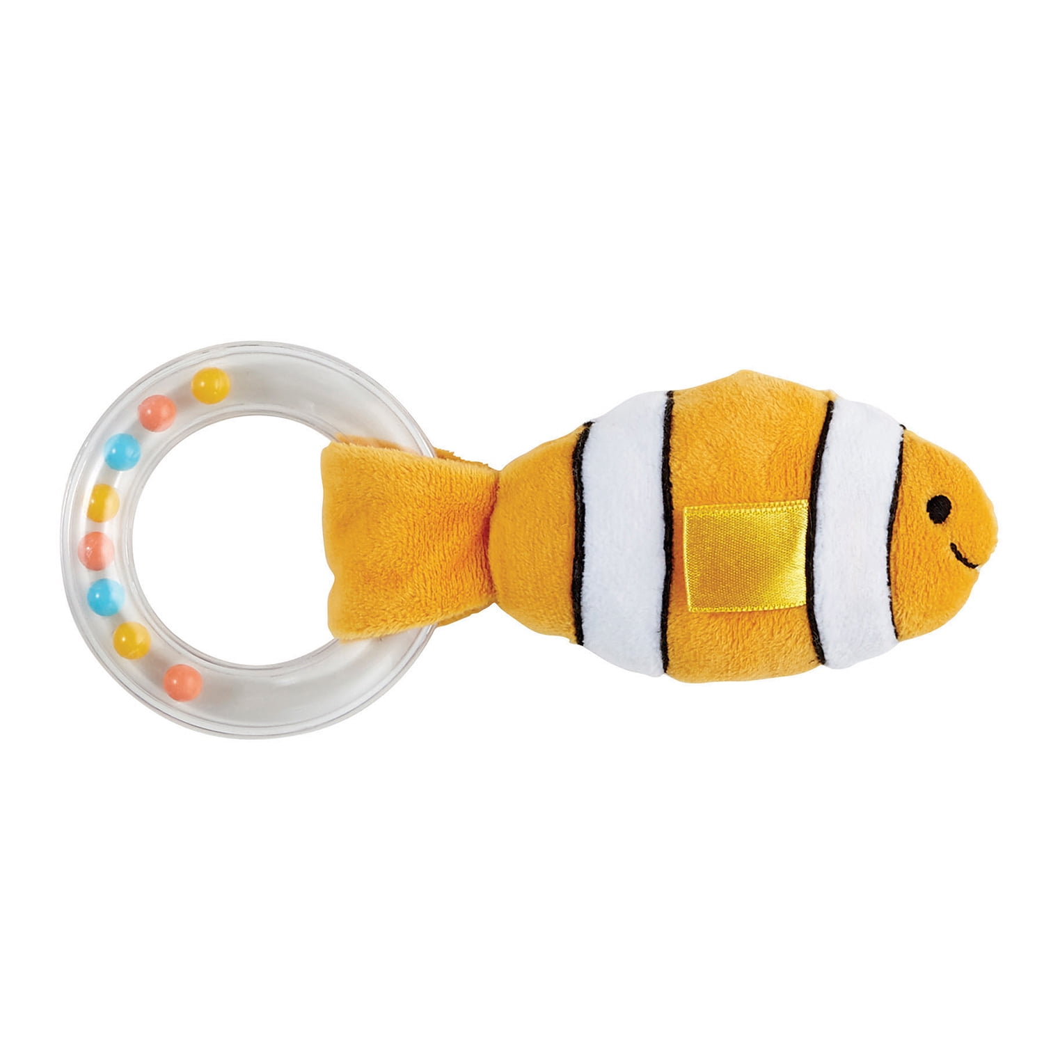 Fish Rattle Yellow Stripe 3 inch Plush Fabric Baby Crinkle Teether Ring