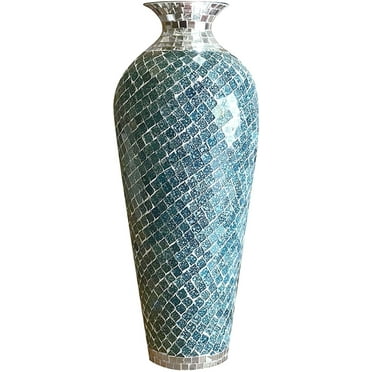 Bella Palacio Decorative Glass Mosaic Vase - 20x6" Homedecor Geometric Pattern Metal Floor Vase