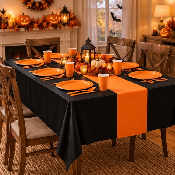 162 Pcs Orange Black Thanksgiving Party Tableware Set, Disposable Dinnerware Set for 20 Guests, Festive Table Setting Supplies for Family Gatherings, Autumn Birthdays, Harvest Celebrations