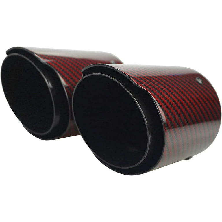 2.5 inchInlet 63mm Double Exhaust Tip Carbon Car Tail Tip 3.5 inch Outlet (Glossy Red and Black)